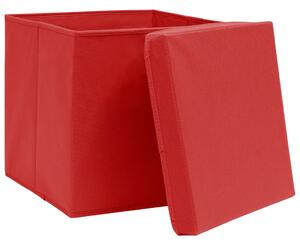 Cutii depozitare cu capace 4 buc. roșu, 32x32x32 cm, textil