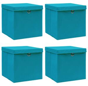 Cutii depozitare cu capace 4 buc. albastru, 32x32x32 cm, textil