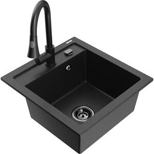 Mexen Vito chiuvetă de granit cu 1 compartiment și baterie de bucătărie Elia, Neagră/Argintiu metalic - 6503-73-670101-70-B