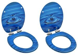 Scaune WC capac silențios, 2 buc., albastru, MDF, model stropi