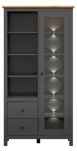 Vitrina HESEN, gri grafit/stejar artizanal, PAL, cu iluminare LED, 106x44x203 cm