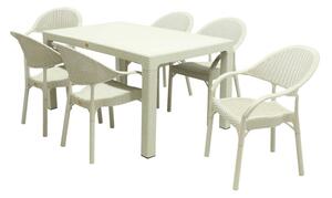Set masă grădină Caliope tip ratan 90x150 cu 6 scaune crem