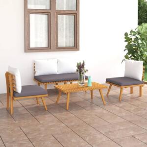 Set mobilier de grădină cu perne, 4 piese, lemn masiv de acacia