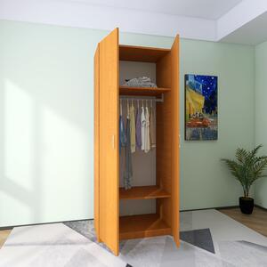 Dulap 2 usi cu bara haine si 2 rafturi, H200 X L80 X A50cm, PAL 18mm, Culoare Cires