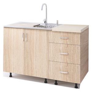 Set Corp Bucatarie L120 x H90 x A50cm, Culoare Sonoma, Picioare Reglabile, Blat Termorezistent 2.8 cm