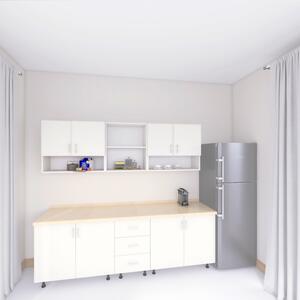Bucatarie 200 cm Lungime, Material PAL 18mm, Culoare ALB, Blat termorezistent