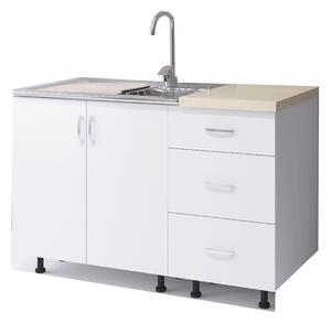Set Corp Bucatarie L120 x H90 x A50cm, Culoare Alb, Picioare Reglabile, Blat Termorezistent 2.8 cm