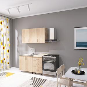 Bucatarie 120 cm Lungime, Material PAL 18mm, Culoare Stejar Sonoma, Blat termorezistent 2.8 cm Grosime