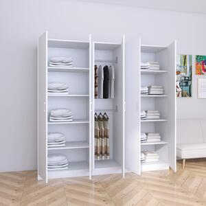 Dulap 5 usi cu rafturi si bara haine , H200 X L205 X A50cm, PAL 18mm, Culoare Alb