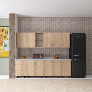 Bucatarie 240 cm Lungime, Material PAL 18mm, Culoare STEJAR SONOMA, Blat termorezistent 2.8 cm Grosime