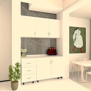 Bucatarie 120 cm Lungime, Material PAL 18mm, Culoare Alb, Blat termorezistent 2,8 cm Grosime