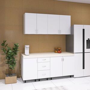 Bucatarie ALINA 160 cm Lungime, Material PAL 18mm, Culoare ALB, Blat termorezistent 2.8 cm Grosime