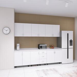 Bucatarie 240 cm Lungime, Material PAL 18mm, Culoare ALB, Blat termorezistent 2.8 cm Grosime