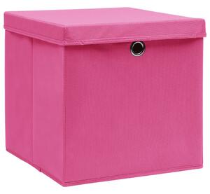 Cutii depozitare cu capace, 10 buc., roz, 28x28x28 cm