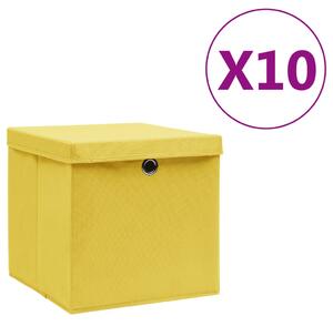 Cutii depozitare cu capace, 10 buc., galben, 28x28x28 cm
