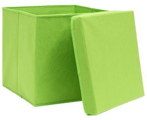 Cutii depozitare cu capac, 4 buc., verde, 28x28x28 cm