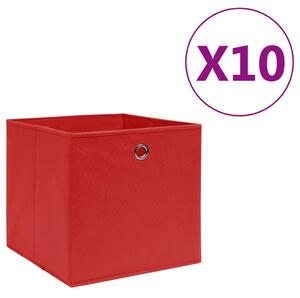 Cutii depozitare, 10 buc., roșu, 28x28x28 cm, textil nețesut