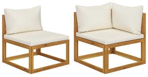 Set canapea 2 piese cu perne alb crem, lemn masiv de acacia