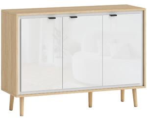 HOMCOM Bufet Modern cu 3 Uși și Raft Reglabil 107x35x77cm Alb și Stejar | Aosom Romania