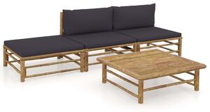 Set mobilier de grădină cu perne gri închis, 4 piese, bambus