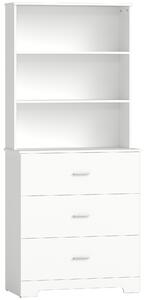 Bibliotecă HOMCOM cu 3 rafturi deschise și 3 sertare, din lemn, 79x39.5x182.2 cm, Alb | Aosom Romania