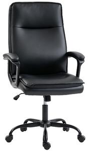 HOMCOM Scaun de Birou Rotativ din Piele PU, Funcție Legănare, Spătar Înalt, Reglabil pe Înălțime, Suportă 120 kg, Negru | Aosom Romania