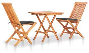 Set mobilier bistro cu perne antracit, 3 piese, lemn masiv tec