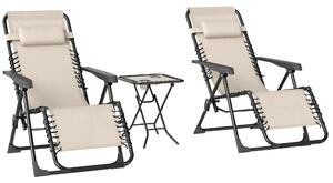 Outsunny Set de 2 Șezlonguri de Grădină cu Gravitație Zero și Măsuță cu Suport pentru Pahare, 47x47x54 cm, Bej | Aosom Romania