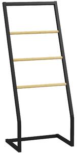 HOMCOM Raft Baie cu 4 Niveluri din Bambus, Suport Prosoape de Dodea Autoportant, 40,5x28x98 cm, Negru | Aosom Romania