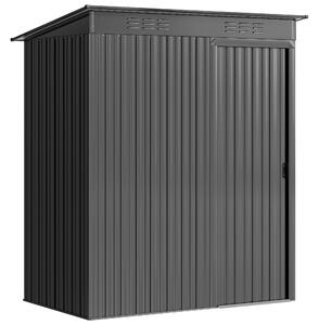 Outsunny Căsuță de Grădină 1.37m² din Metal, Montare Ușoară, Depozit pentru Unelte de Grădină cu Fante de Aer, Ușă Culisantă, Acoperiș Înclinat și Mănuși, 159x106x181 cm, Gri Închis | Aosom Romania