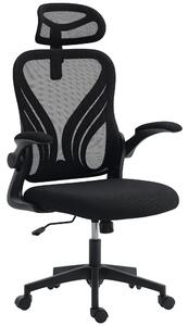 HOMCOM Scaun de Birou Ergonomic cu Brațe Rabatabile și Spătar Pliabil, Scaun de Birou cu Funcție Balansoar, Tetieră Reglabilă, Șezut Rotativ, Negru | Aosom Romania
