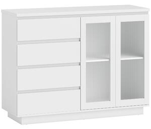 HOMCOM Bufet din Lemn cu 4 Sertare și Dulap cu Uși de Sticlă și Rafturi Reglabile, 120x40x91 cm, Alb | Aosom Romania