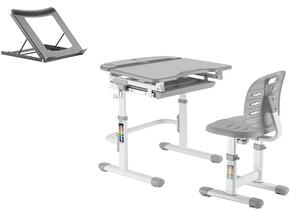 Set birou și scaun copii ergonomic reglabil în înălțime și spătar reglabil în adâncime ErgoK RICO GRI-Suport tableta Cadou!