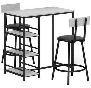 HOMCOM Set Masă de Bar cu 3 Rafturi și 2 Scaune cu Spătar, 90x50x90.5 cm, Gri Deschis | Aosom Romania
