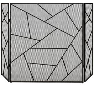 HOMCOM Paravan Pliabil Anti-Scântei pentru Șemineu cu 3 Panouri, 135x1,2x85 cm, Negru | Aosom Romania