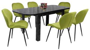 Set masă extensibilă Roma Negru cu 6 Scaune Opal Olive