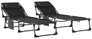 Outsunny Set de 2 Șezlonguri de Grădină Pliabile, Reglabile pe 5 Niveluri, cu Perne, Șezlonguri Textilenă cu Buzunar Lateral, Mâner, pentru Plajă, Piscină, 57x200x38 cm, Negru | Aosom Romania