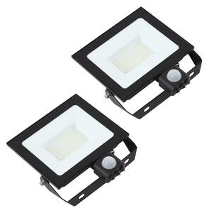 PRIOS Prios LED spot exterior Maikel, 50 W, metal, senzor, set de 2 bucăți, Negru, Aluminiu, Modern