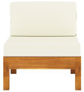 Canapea de mijloc cu perne alb/crem, 2 buc., lemn masiv acacia