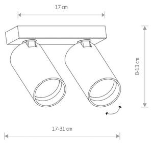 Spot de tavan Mono II, 2 becuri, alb, 31 cm lungime, GU10