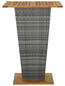 Masă de bar, gri, 80x80x110 cm, poliratan/lemn masiv acacia