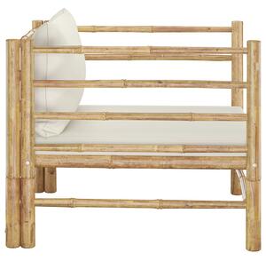 Canapea de grădină cu perne alb crem, bambus