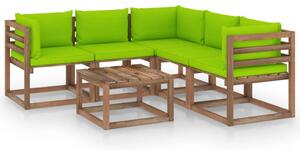Set mobilier de grădină cu perne verzi, 6 piese lemn pin tratat