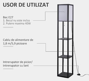 HOMCOM Lampă de podea cu rafturi pentru cărți, Design Modern, 3 Nivele, Cablu Metalic, 26x26x160cm, Negru-Alb | Aosom Romania