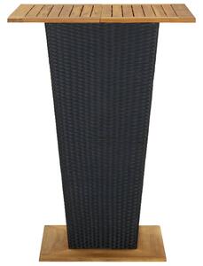 Masă de bar, negru, 80x80x110 cm, poliratan/lemn masiv acacia