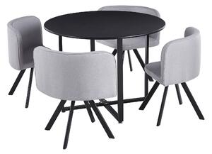 Set masa cu 4 scaune BEVAN NEW, stofa clasica/metal, gri deschis/negru