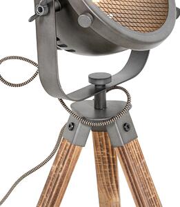 Lampă de masă industrială trepied din oțel cu basculant din lemn - Emado