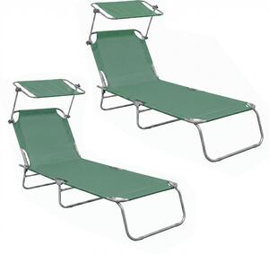 Aga 2x Șezlong de grădină reglabil cu acoperiș Verde deschis
