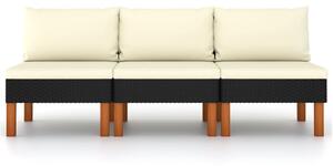 Canapea de mijloc, 3 buc., poliratan & lemn masiv de eucalipt