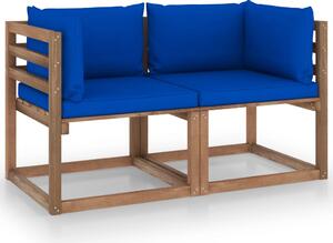 Canapea din paleți de grădină 2 locuri perne albastre, lemn pin
